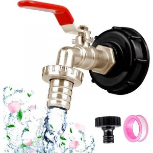 3/4' Robinet Cuve 1000l,Raccord Cuve 1000 Litres,Adaptateur de Réservoir en Alliage d'aluminium,S60X6 IBC Robinet Cuve,Robinet de Jardin avec