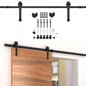 Einfeben - Système de porte coulissante Ensemble d'accessoires pour Rail au sol Rail de porte à rouleau en bois Verre 150kg Pfeil 200CM