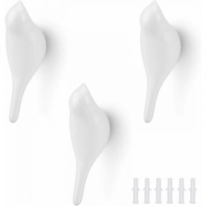 Norcks - Blanc Crochet Mural, Oiseau Patère Murale En Résine Pour Suspendre Manteaux, Serviettes, Chapeaux, Sacs 3PCS