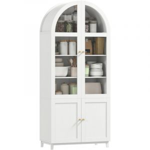 Armoire de cuisine - HOMCOM - vaisselier vitrine avec 4 portes dont 2 en acrylique et &eacute;tag&egrave;res r&eacute;glables - MDF - 78x40x180cm - blanc
