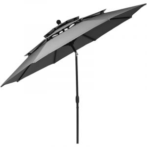Costway - Parasol Ext&eacute;rieur de 3m &agrave; 3 Niveaux, Parasol de Patio Auto-inclinable Double Ventilation, Manivelle, Poteau en Aluminium pour March&eacute;