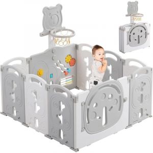 Keepbuying - Parc B&eacute;b&eacute; Pliable 8+2 Panneaux,Parc Modulable avec Panier de Basket,Parc Int&eacute;rieur Ext&eacute;rieur en Plastique sans BPA,113x113cm,Gris