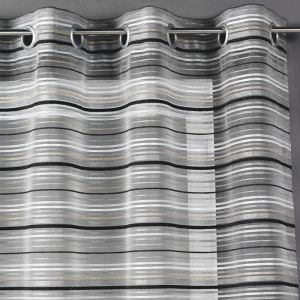 Voilage Organza tiss&eacute; Rayures horizontales Gris anthracite 140x240 cm
