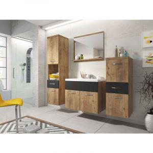 Bratex - Ensemble de meubles de salle de bain alba, ensemble de meubles de salle de bain, lavabo inclus, couleur marron/noir