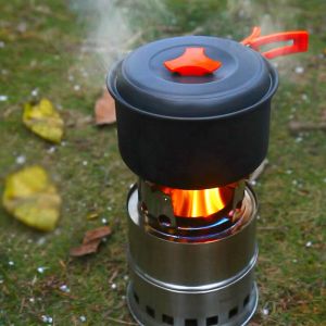 Jeffergarden R&eacute;chaud &agrave; bois portable pliable et coupe-vent, r&eacute;chaud &agrave; alcool compact en acier inoxydable pour camping en plein air, randonn&eacute;e,