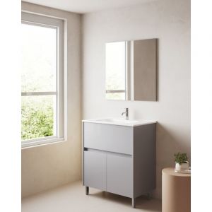 Royo - band 70cm Meuble et vasque avec un tiroir et deux portes, Galet brillant.