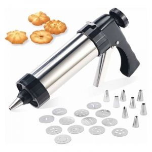 Cyslmuk - Seringue Patisserie Inox Professionnelle Presse a Biscuit Pistolet Patisserie avec 13 Disques Biscuits et 8 Douilles pour La Fabrication de
