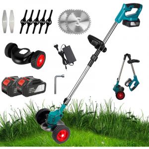 Tondeuse &agrave; gazon &eacute;lectrique sans fil 1500W, 12000 tr/min, pliable et r&eacute;glable, Outils de taille de jardin avec 3 types de lames et 2 batteries
