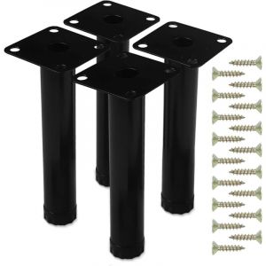 4 Pièces 15 cm Pieds de Meuble, avec 18 Pcs Vis Reglable Métal Table Basse Noir Pied, Hauteur Ajustable Pieds pour Meubles Canapé Bureau Cuisine