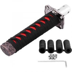 Union - Pommeau de levier de vitesse universel Katana japonais avec 4 adaptateurs , noir et rouge