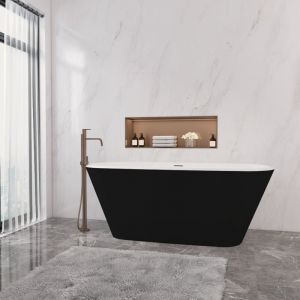 Océan Baignoire îlot ovale 1600x730x600mm, noir , en acrylique, avec vidage trop-plein