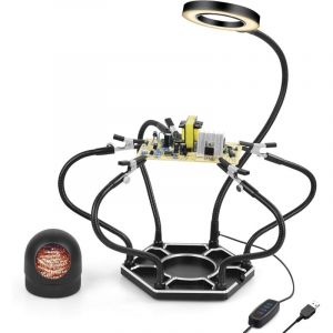 APEX Troisieme Main Soudure avec 6 Bras Flexibles et 3X Loupe, pour R&eacute;paration &Eacute;lectronique Modelisme Loisirs