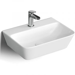 Horow - Vasque en céramique - Vasque à poser pour la salle de bain - Vasque suspendue en céramique - Angulaire - 41cm x 31cm x 12cm - Blanc