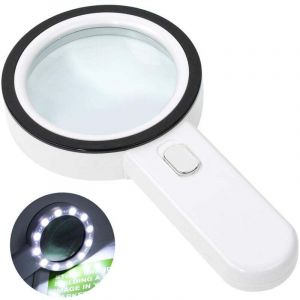 Loupe de Lecture &eacute;clair&eacute;e, Loupe 30X avec 12 LED Lumi&egrave;re, Loupe Grossissante &agrave; Main, Loupe Eclairante pour Lecture, Bijoux, Seniors, Malvoyant,