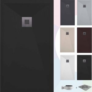 Soulbath - Receveur de Douche -Résine -Gel Coat -Texture Lisse/Pierre -Antidérapant -Couleur Noir - 60X60- Extra plat 3cm. Standard