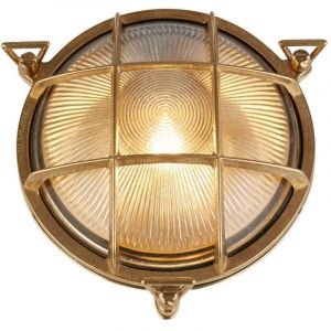 Hublot ext&eacute;rieur bulkhead Ovale Laiton massif Bord de Mer Verre stri&eacute; IP64 cli Haut 24cm Larg 16cm E27 max 60w