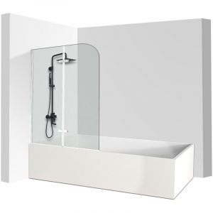 Randaco Pare baignoire Bath screen pivotant Paroi de douche sanitaire pour paroi de baignoire 6mm Nano Repliable glass 2 parties 100x140cm Argent