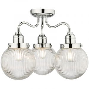 Dar Tamara Plafonnier semi-encastr&eacute; &agrave; 3 lumi&egrave;res pour salle de bain, chrome poli, verre nervur&eacute; IP44
