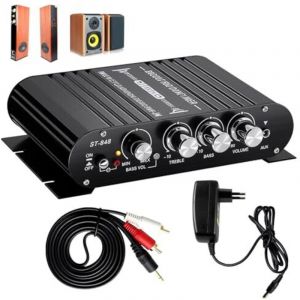 Applicable Amplificateur Audio HiFi ST-838, Amplificateur HiFi 2.1CH RMS 20w x 2 + 40w Mini Amplificateur Audio Voiture 200W avec Caisson de Basses,