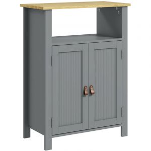 Meuble bas de salle de bain multifonctionnel avec grande niche, armoire &agrave; double porte, gris et naturel