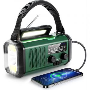 Radio FM Portable, Solaire Dynamo 10000mAh, R&eacute;veil, Chargeur USB-C, Lampe de Poche et Lecture, Alarme SOS d'urgence