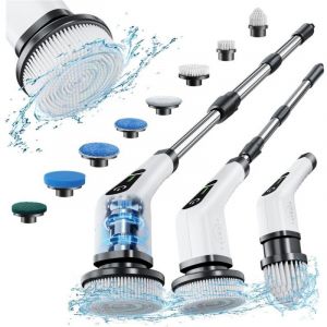 Brosse Electrique Nettoyage Rotative, Brosse de Nettoyage sans Fil avec 8 T&ecirc;tes de Brosse Rempla&ccedil;ables, Electric Spin Scrubber avec Poign&eacute;e R&eacute;glable