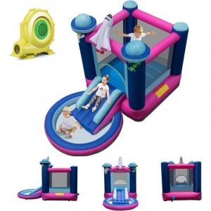Goplus - Château Gonflable Astre Vaisseau Spatial, Aire de Jeux Aquatique Gonflable avec Zone de Saut, Toboggan Piscine pour 3 Enfants de 3 a 10 Ans,