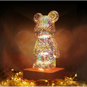 3D Feu d'artifice Ours Veilleuse 8 Couleurs Changer led Ours Lampe Lumineux Décoration de Table Cadeau pour Filles Enfants - RWLampe à poser