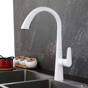 Robinet de Cuisine Extractible avec Douchette Pivotant 360&deg; Double Fonction Monotrou Laiton Poign&eacute;e Unique Blanc