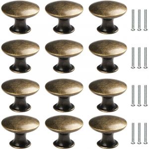 12x Boutons de Tiroir de Porte Vintage 30mm Antique Laiton Poign&eacute;es de Placard d'armoires de Cuisine, Pour Commode et Armoire Meuble, Bronze