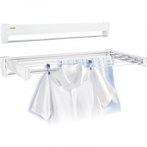 S&eacute;choir mural, s&egrave;che Linge d&eacute;pliable avec 5 Barres de 60 cm, &eacute;tendoir &agrave; linge robuste pour int&eacute;rieur et ext&eacute;rieur, longueur d'&eacute;tendage de 3 m&egrave;tres