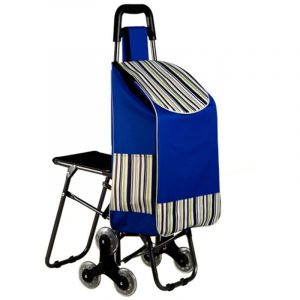 Chariot de course pliable,Chariot de courses avec si&egrave;ge Roues doubles et triples Poign&eacute;e ergonomique