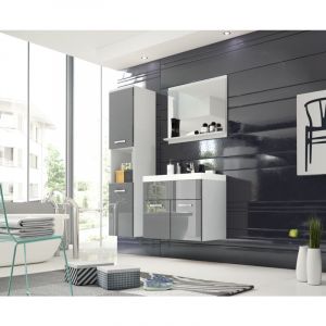 Ensemble de meubles de salle de bain MONTREAL, ensemble de meubles de salle de bain, petite salle de bain, lavabo inclus, couleur blanc/gris brillant