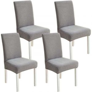 Housse de Chaise,Lot de 4 Housses de Chaise Extensibles Universelle，Housse de chaise &eacute;paisse et &eacute;lastique, r&eacute;sistante aux taches, grise