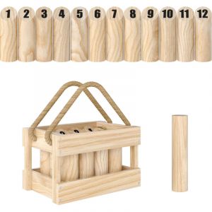 Jeu de quilles finlandaises, jeu de plein air en bois de pin 12 quilles 1 b&acirc;ton 1 bo&icirc;te de transport effet bois naturel-Bois naturel