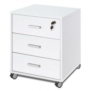 Commode de bureau &agrave; trois tiroirs avec roulettes Fr&ecirc;ne Blanc 50x41x h70 cm