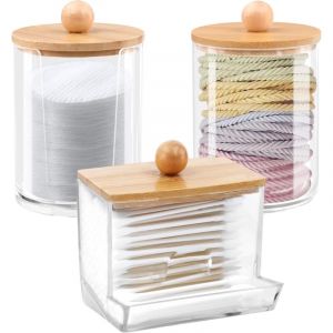 3 Pi&egrave;ces Boite Coton Tige,Distributeur de Coton，Distributeur de Coton,Boite &agrave; Coton Tige en Acrylique Distributeur de Cotons，pour Rangement Dans la