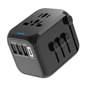 Adaptateur Voyage, Adaptateur Prise Universelle avec Type-C + 3 Ports USB & Prise AC, Adaptateur Prise France vers USA UK Allemagne Thaïlande Italie