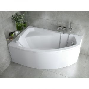 Baignoire Bain d'angle 130x85 Gauche avec tablier en acrylique + appui-tête, Siphon de bain et pieds (support) - Set 5en1 - Fabriqué ue Badland rima