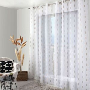 Rideau Voilage &agrave; Motif "Copper" 140x240cm Blanc & Caf&eacute;