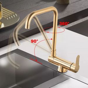 Zamery - Doré Mitigeur Évier avec Bec Haut d'Évier à Arc Élevé pulvérisateur escamotable 2 Modes de Pulvérisation en Laiton