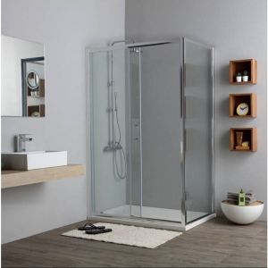 Kiamami Valentina - Paroi De Douche D'angle 80X110 Cm Avec Entrée Fixe Latérale Et Frontale New Giada