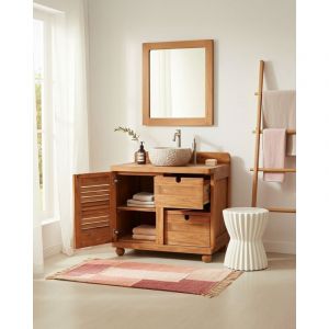 Eclipse - Meuble salle de bain en teck porte persienne 90 cm