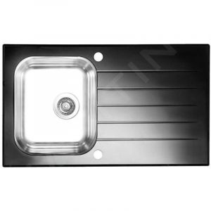 Alveus - Glassix - &Eacute;vier 86x50 cm, avec commande de vidage, verre noir / inox 1099450