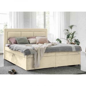 Deco In Paris - Lit boxspring 140x200 avec coffre de rangement en velours beige
