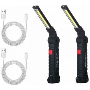 2 X Lampe De Travail Cob Baladeuse Led Rechargeable Lampe Atelier Cob Torche Lampe De Poche Lampe De Travail Baladeuse Led Avec Base Magnétique Lampe