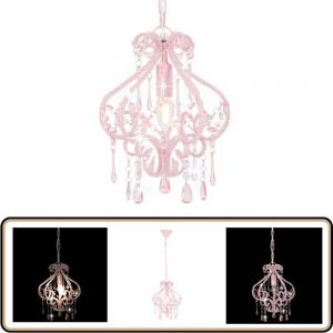 Plafonnier avec perles Rose Rond E14 - Luminaire Suspendu - Lampadaire - Plafond Rose - Luminaire Moderne - Décoration Intérieure