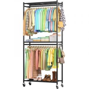 Portant &agrave; V&ecirc;tement 84 x 32 x 202 cm &ndash; Penderie V&ecirc;tement Dressing Chambre Adulte avec &Eacute;tag&egrave;res & Roulettes, Portant V&ecirc;tement Solide &agrave; Roulettes avec