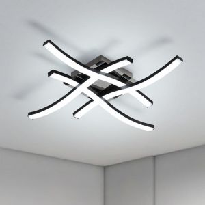 Plafonnier led moderne 24 w , design ondul&eacute; , lumi&egrave;re blanche froide 6 500 k , avec 4 tubes , id&eacute;al pour un salon , une chambre ou une cuisine , noir