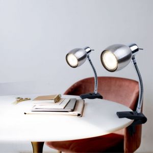 Lampe &agrave; pince nickel mat lampe &agrave; pince lampe &agrave; pince led avec prise, lampe de table liseuse, spot mobile, m&eacute;tal noir, 1x led 3W 250Lm 3000K, HxA